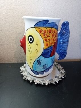 EXQUISITE Ceramiche Desuir Majolica Vietri From Italy 8.5" Kissing Fish Pitcher